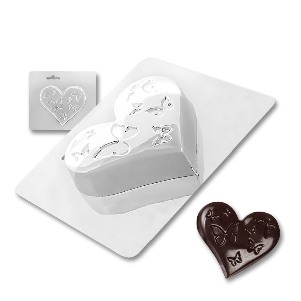Plastic chocolate mould Heart with butterflies, A-00005