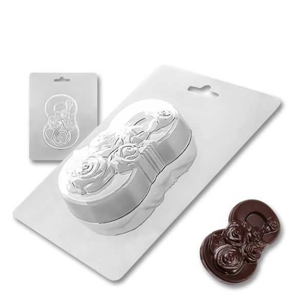 Plastic chocolate mould March 8 with roses, A-00014