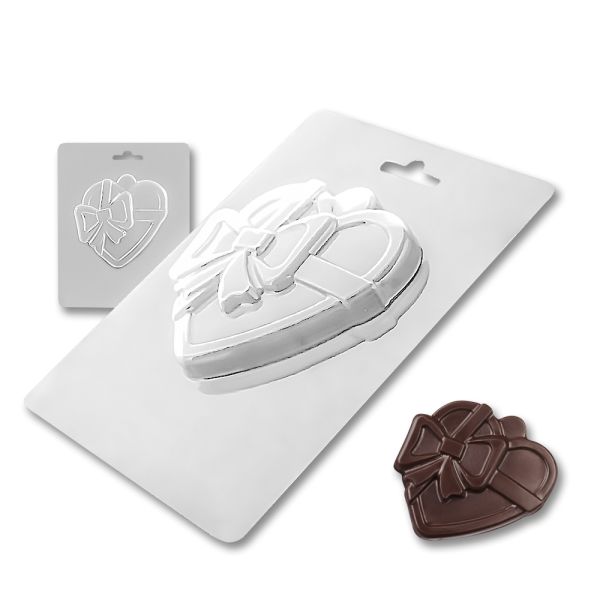 Plastic chocolate mould Heart with a bow, A-00022