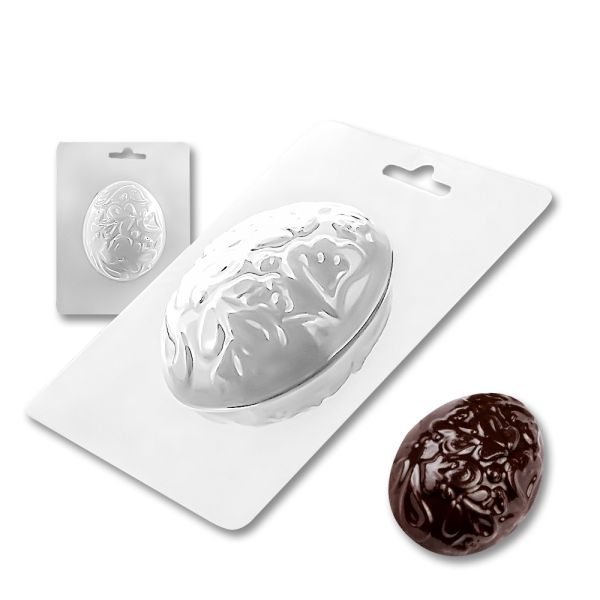 Plastic chocolate mould Easter Egg with leaves, A-00041