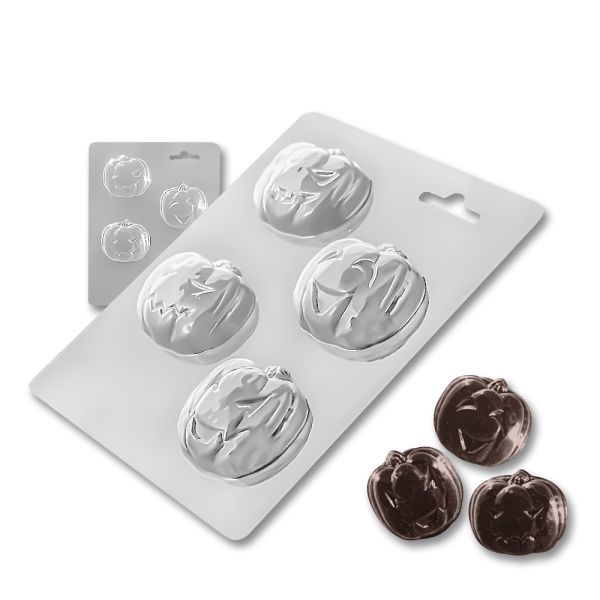 Plastic chocolate mould Halloween pumpkins 4 pcs, A-00063