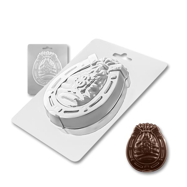 Plastic chocolate mould Horseshoe with a bag of dollars, A-00103