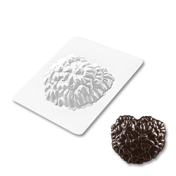 Plastic chocolate mould Heart with daisies, A-00110