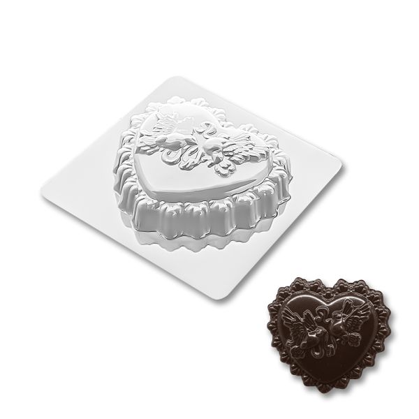 Plastic chocolate mould Heart with doves, A-00113