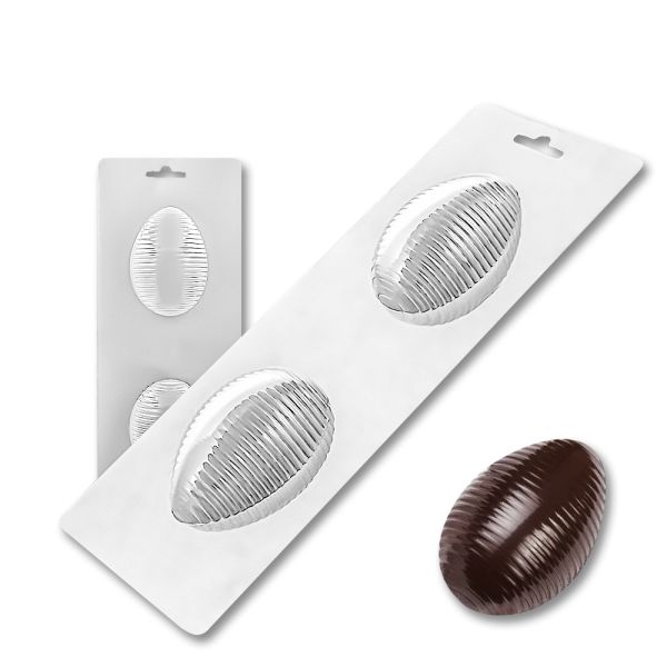 Plastic chocolate mould Easter Egg with a thin line to the center, B-00013