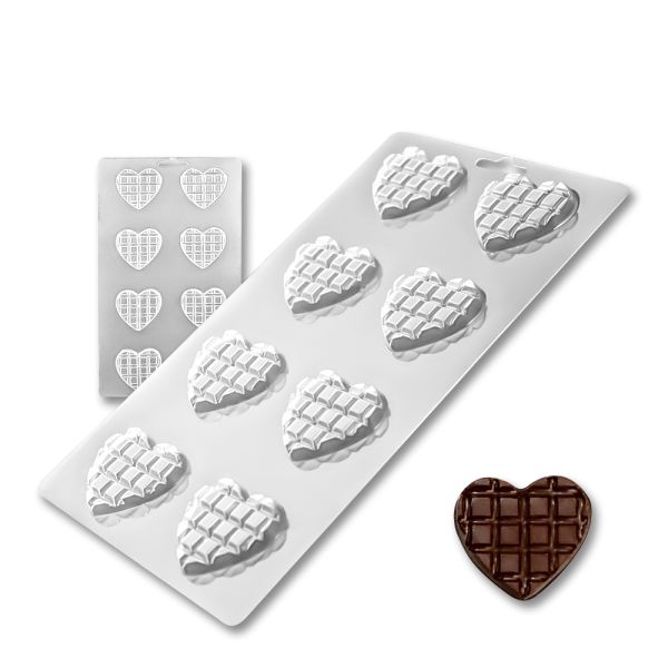 Plastic chocolate mould Mini checkered hearts, C-00006