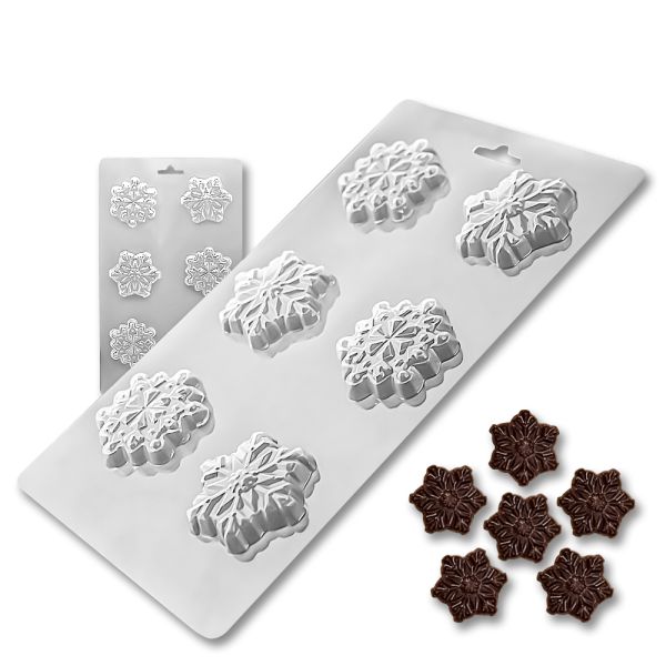 Plastic chocolate mould Snowflakes 6 pcs, C-00018