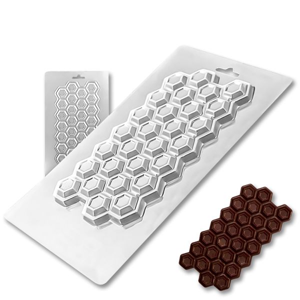 Plastic chocolate mould Chocolate bar - Honeycombs, C-00032