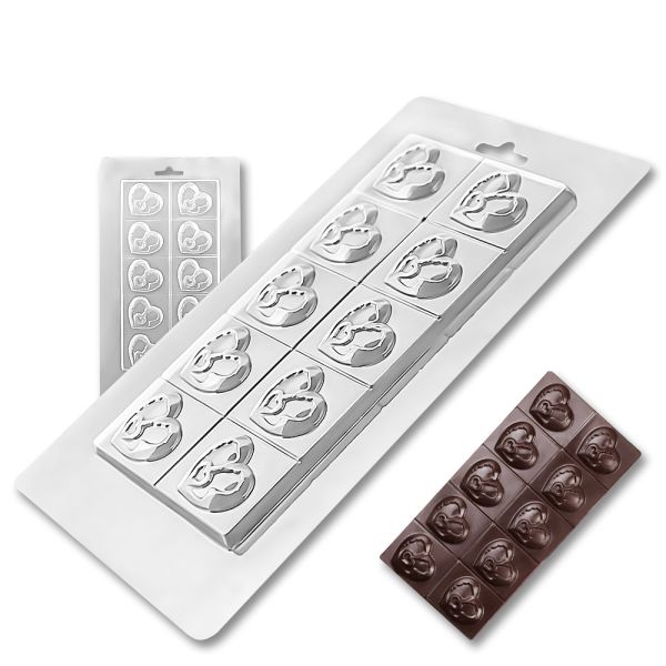 Plastic chocolate mould Chocolate bar - Hearts in blocks, C-00040