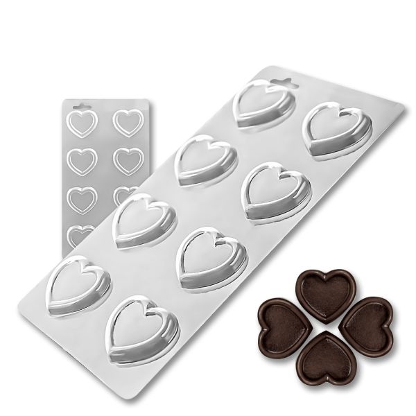 Plastic chocolate mould Flat hearts, C-00043