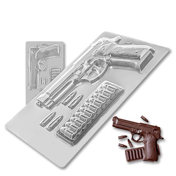 Plastic chocolate mould Gun with ammunition, C-00050