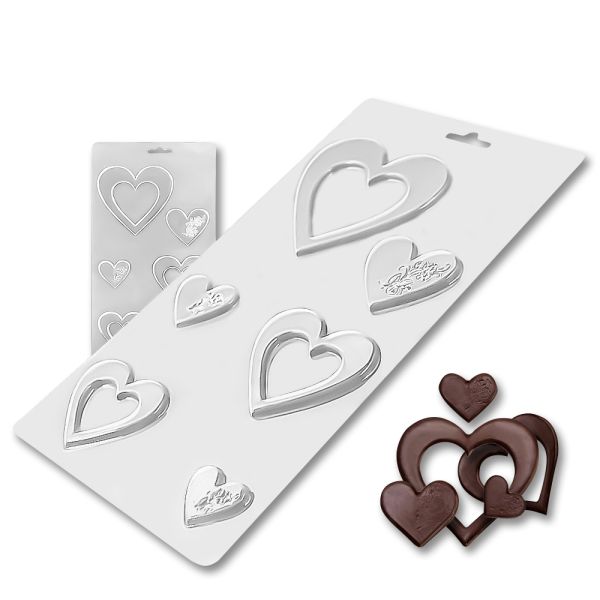 Plastic chocolate mould Hearts for cakes, C-00056