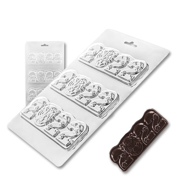 Plastic chocolate mould New Year 2022 3 pcs, C-00060