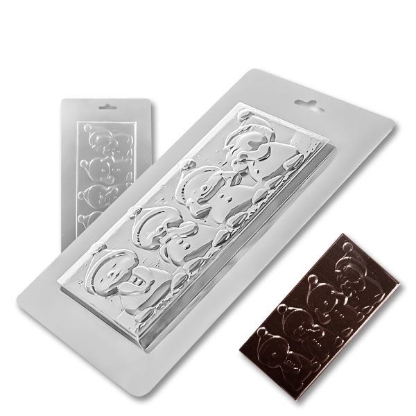 Plastic chocolate mould Chocolate bar - Snowmen, C-00065