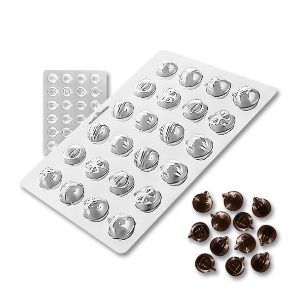 Plastic chocolate mould Christmas bulbs mini size 24 pcs, C-00072