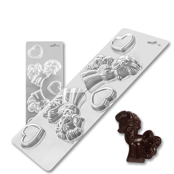 Plastic chocolate mould Little ponies with hearts, D-00011