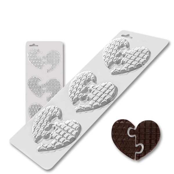Plastic chocolate mould Heart-puzzle 3 pcs, D-00016