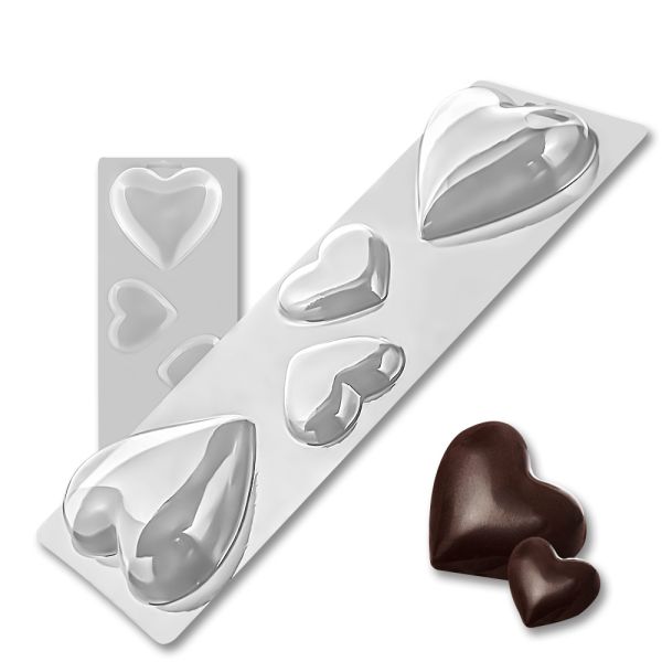 Plastic chocolate mould Four hearts, D-00017