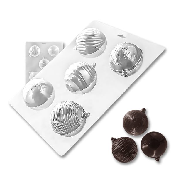 Plastic chocolate mould Christmas tree bulbs 5 pcs, E-00012