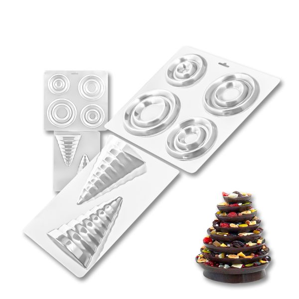 Plastic chocolate mould Christmas tree (cone + 8 rings), E-00013; E-00014