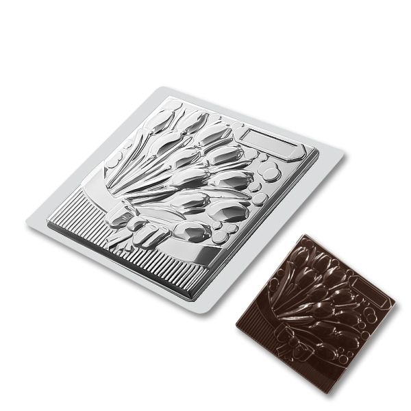 Plastic chocolate mould Chocolate bar with tulips, E-00021