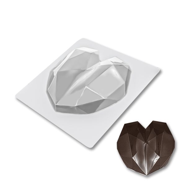 Plastic chocolate mould Big origami heart, E-00022
